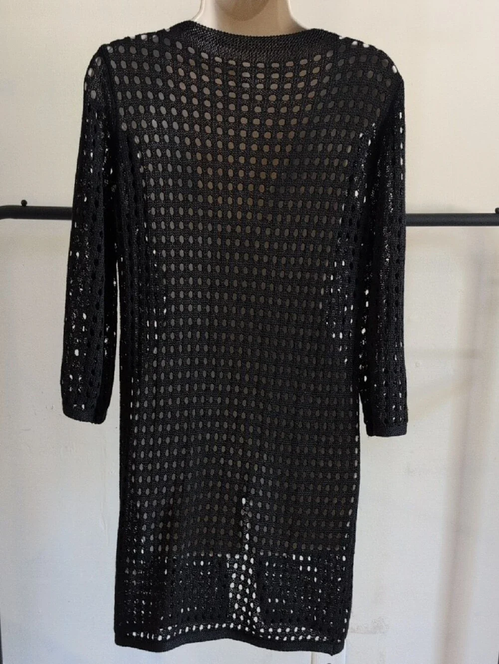 Black Crochet Tie-Front Swim Coverup